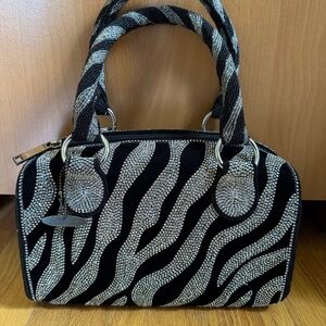 Mary Frances rhinestone beaded zebra print bag